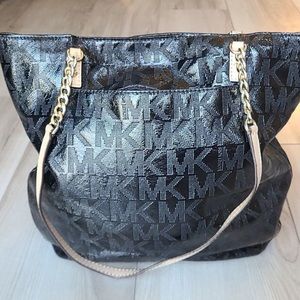 Michael Kors Shiny Black Logo Tote